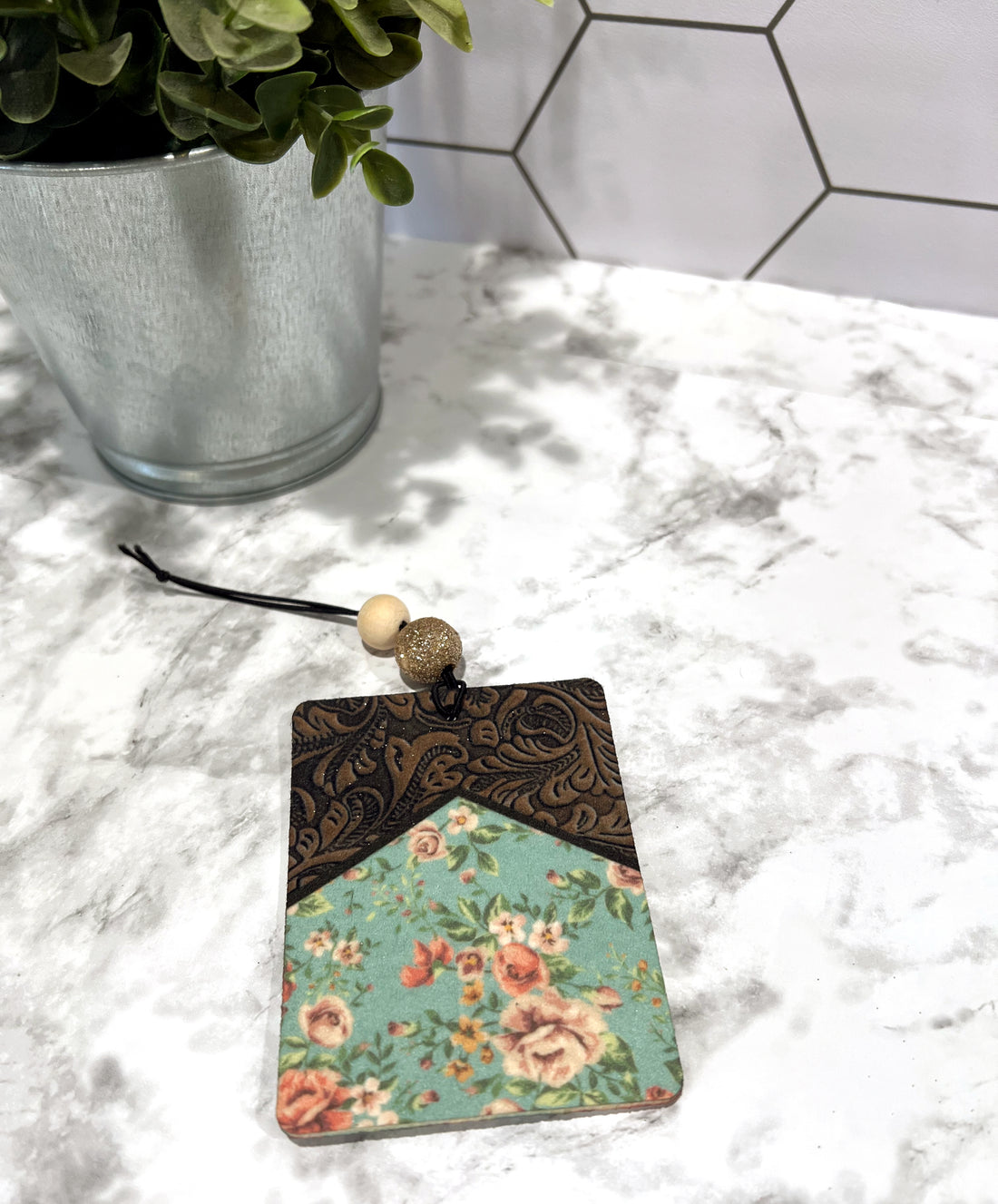 Leather Floral Car Freshie Reusable Car Air Freshner Western Floral