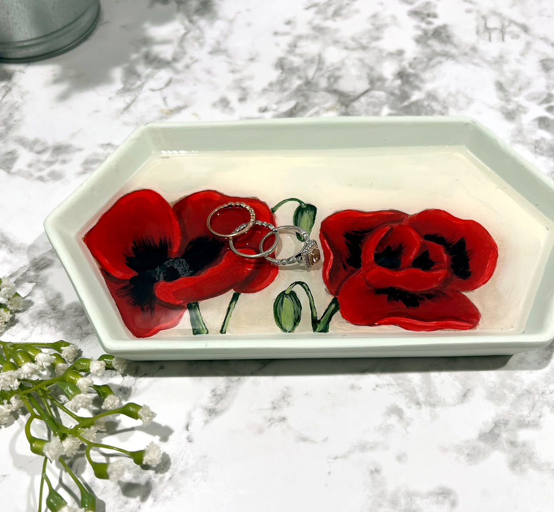 Hand Painted Floral Ceramic Jewelry Dish
