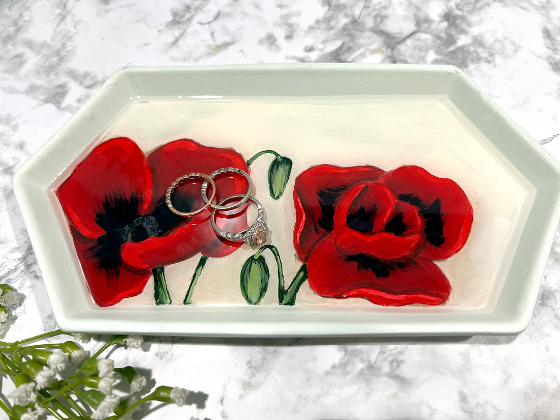 Hand Painted poppy floral Ceramic Dish