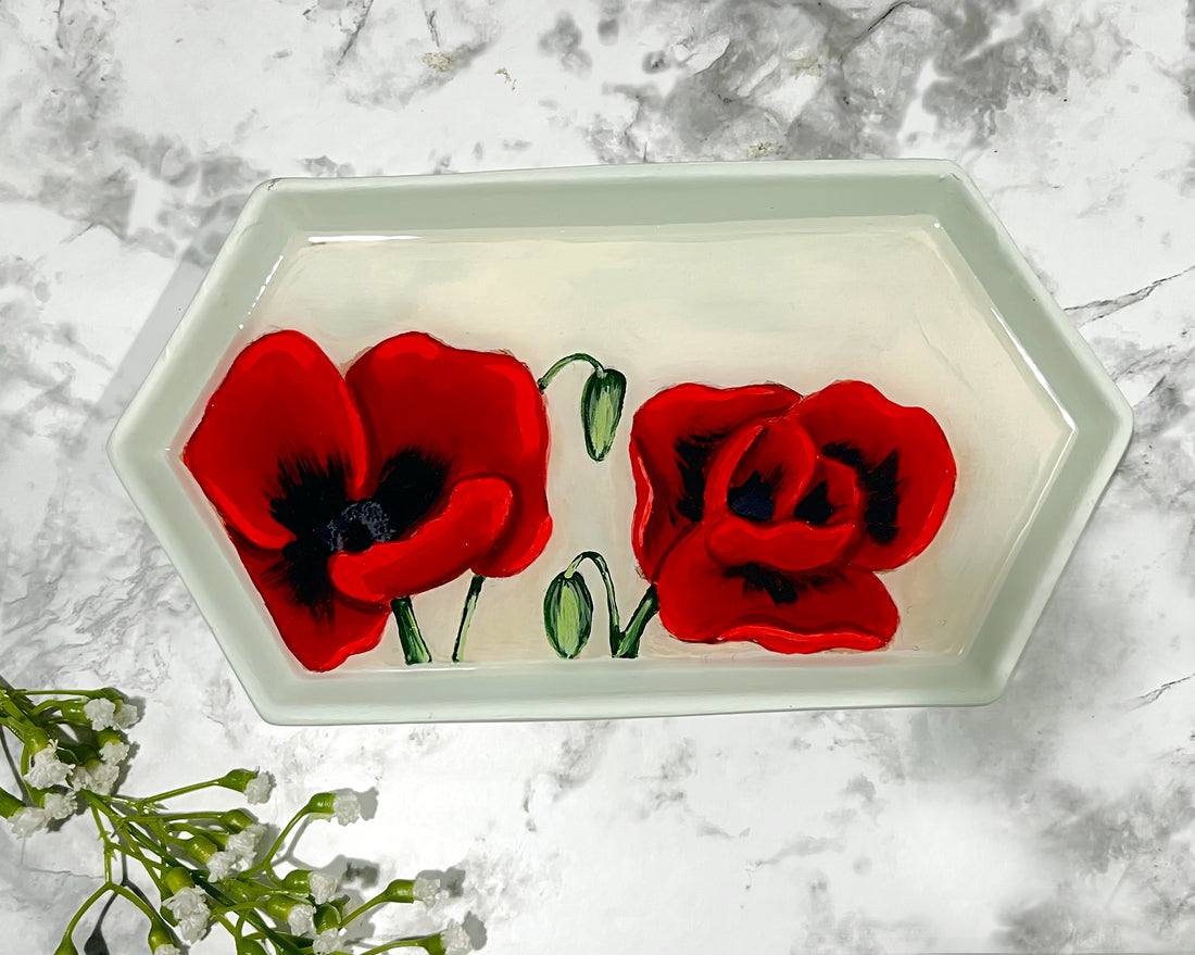 Hand Painted Poppy Floral Ceramic Dish
