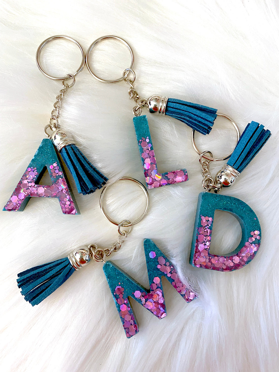 Purple Teal Epoxy initial keychain