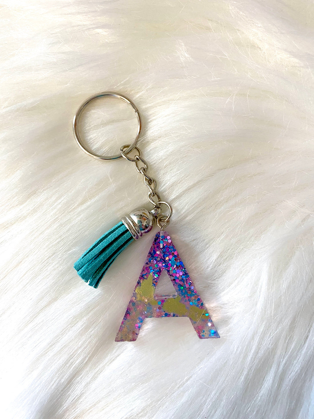 Purple Gold Glitter Initial Keychain "A"