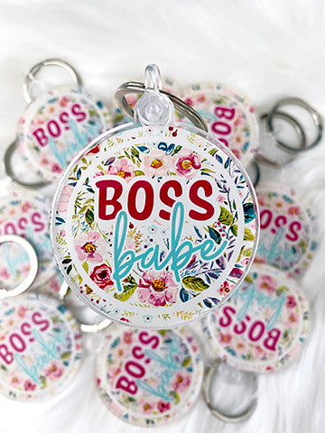 Round boss babe floral key chains