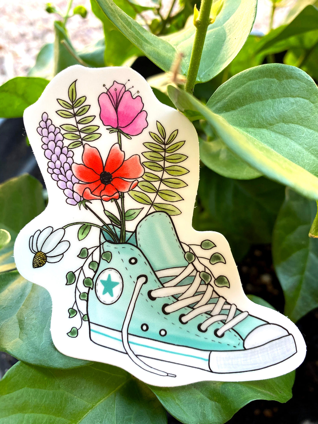 Flowers growing in sneaker sticker