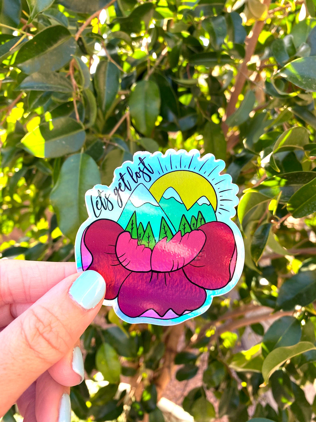 Lets get lost holographic sticker