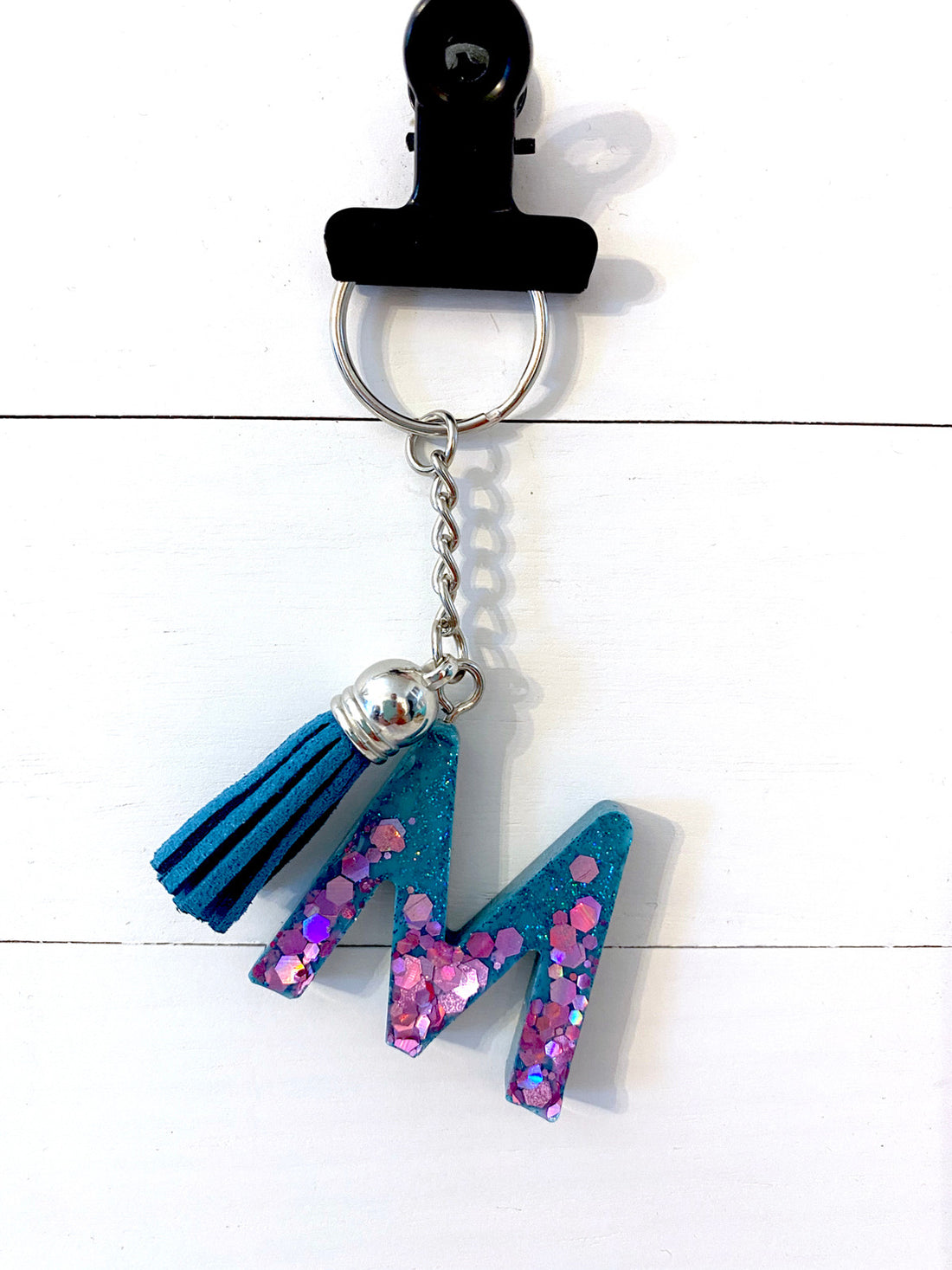Purple Teal Initial Keychain